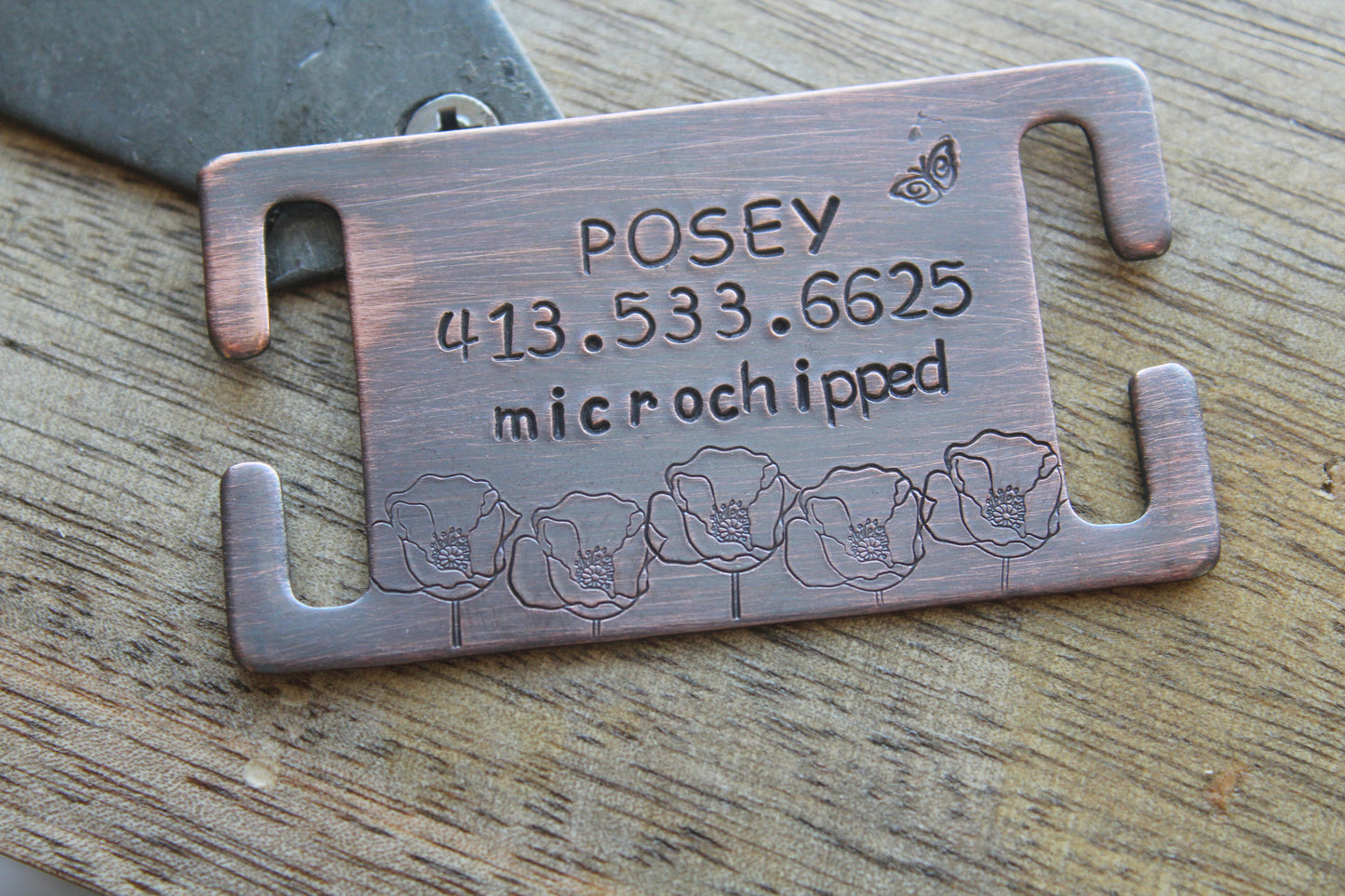 Custom Pet Slide On Id Tag, Quiet Slide Dog Tag with Poppies