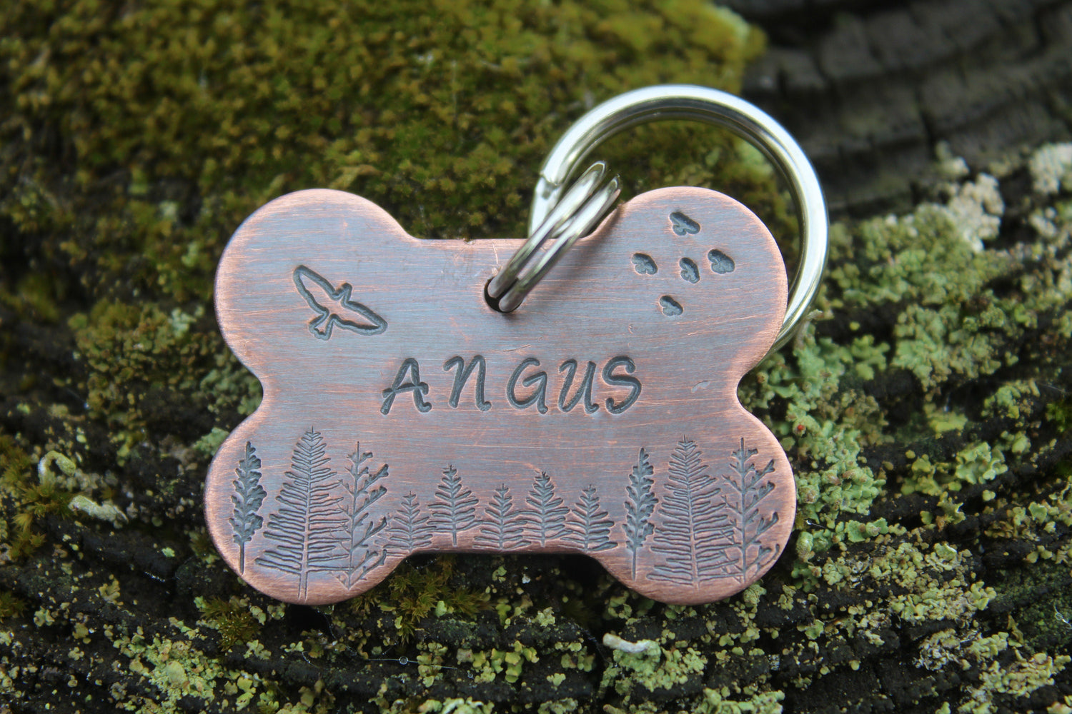 Dog Bone Tag - Hand Stamped Pet ID Tag - Personalized Dog Tag - Dog Collar Tag - Engraved Dog Tag - Bronze Dog Tag