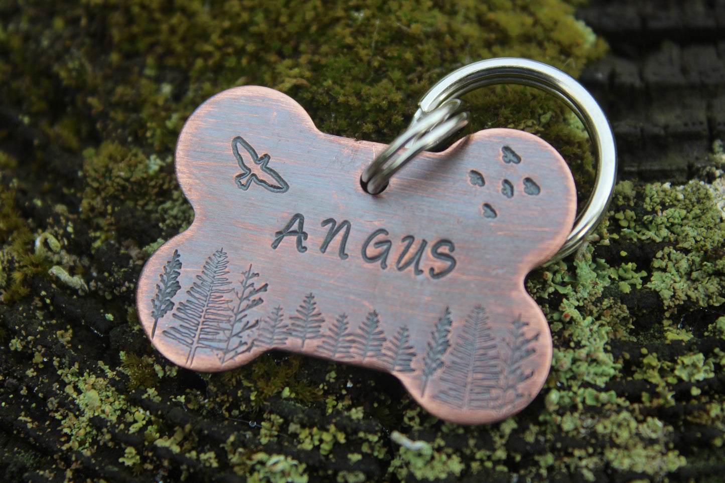 Dog Bone Tag - Hand Stamped Pet ID Tag - Personalized Dog Tag - Dog Collar Tag - Engraved Dog Tag - Bronze Dog Tag