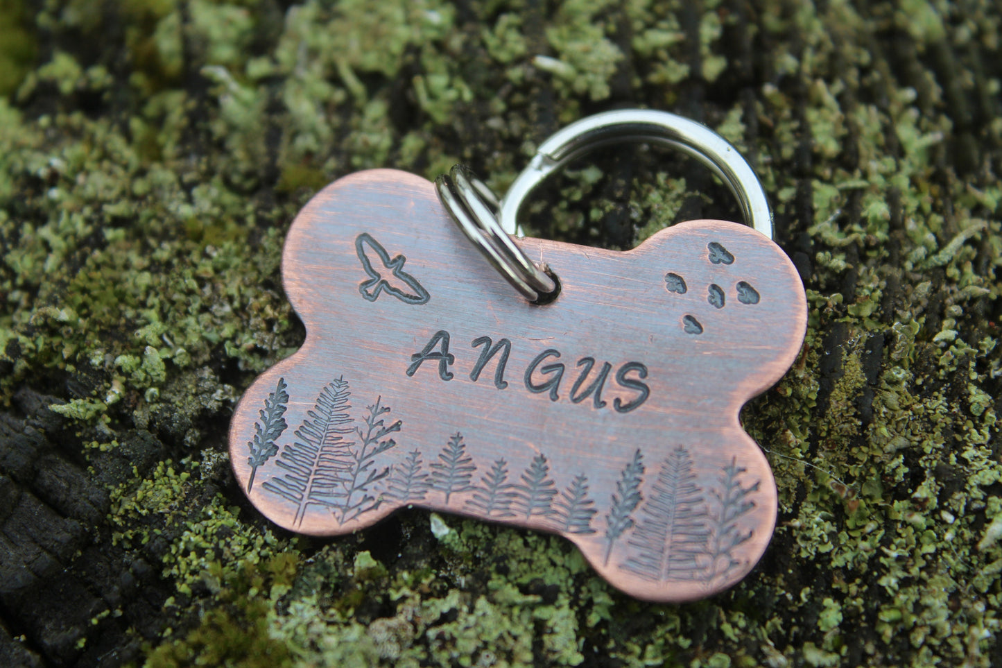 Dog Bone Tag - Hand Stamped Pet ID Tag - Personalized Dog Tag - Dog Collar Tag - Engraved Dog Tag - Bronze Dog Tag