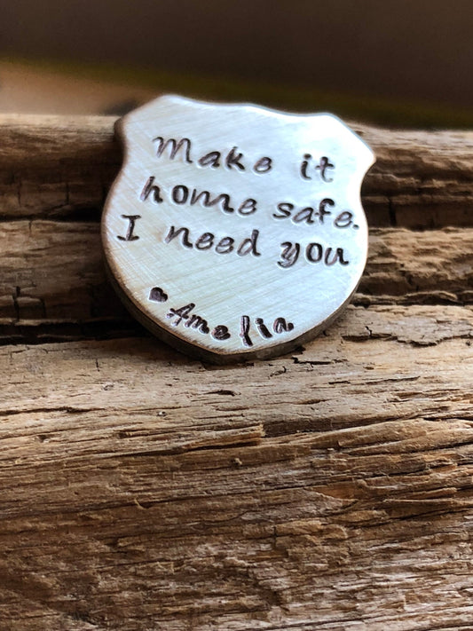 Police officer challenge pocket coin pebble, law enforcement , graduation gift, thin blue line gift, be safe i need you, leather keychain