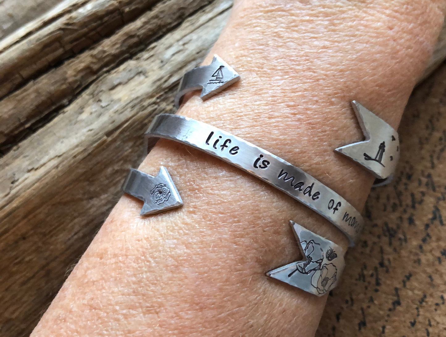 Custom Metal-Stamped Cuff Bracelet - Design Your Own Bracelet - Aluminum - Silver Arrow Bangle Bracelet - Unique Stocking Stuffer