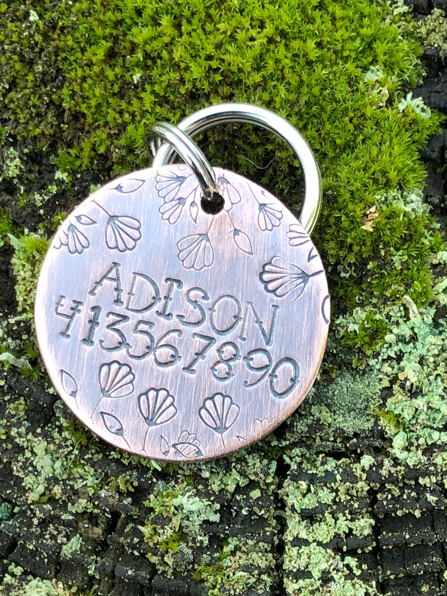 Floral Dog ID Tag, The Adison, Hand Stamped Dog Tag, Custom Pet ID with sweetpeas, Dog Tag for dogs