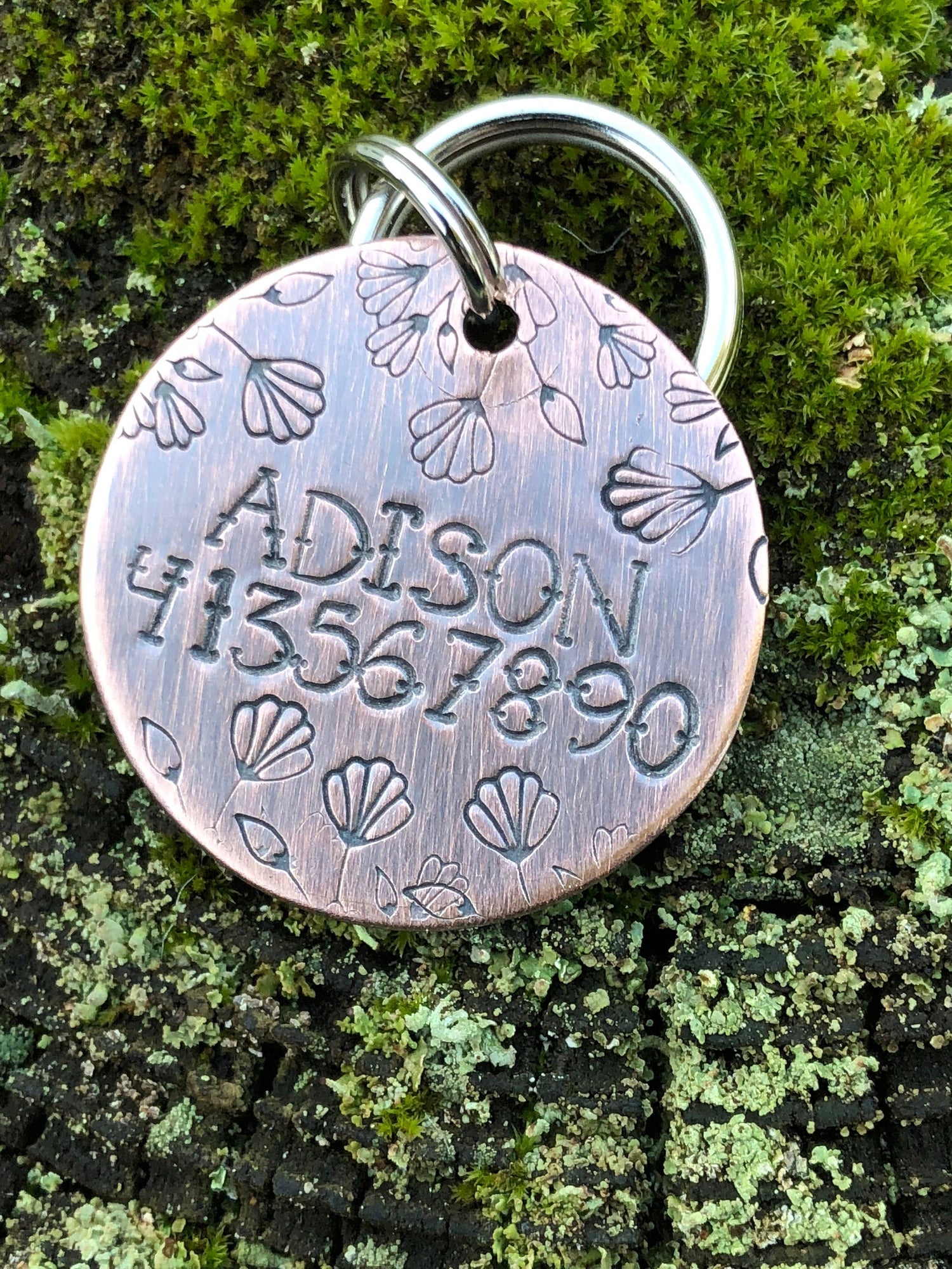 Floral Dog ID Tag, The Adison, Hand Stamped Dog Tag, Custom Pet ID with sweetpeas, Dog Tag for dogs