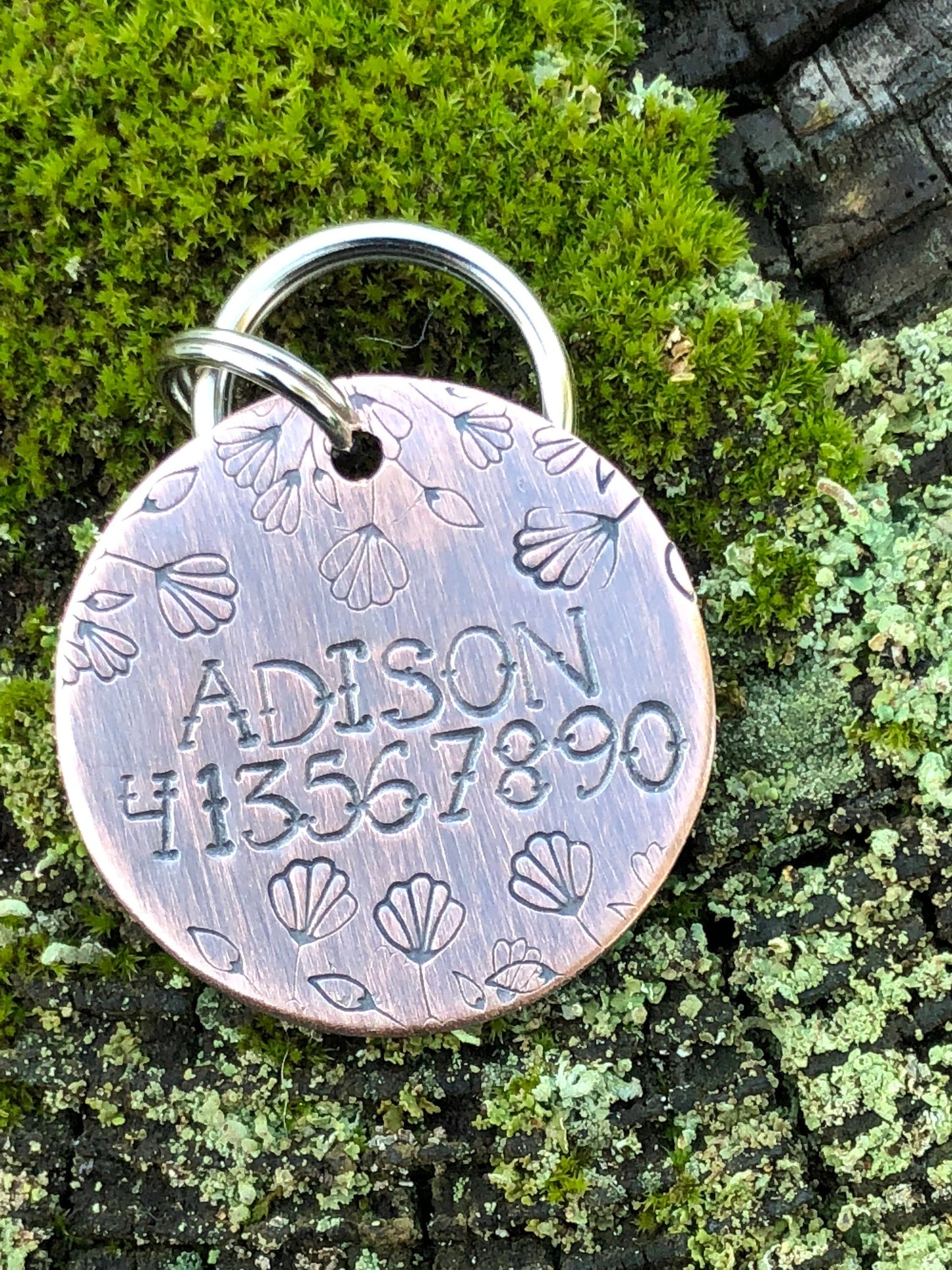 Floral Dog ID Tag, The Adison, Hand Stamped Dog Tag, Custom Pet ID with sweetpeas, Dog Tag for dogs