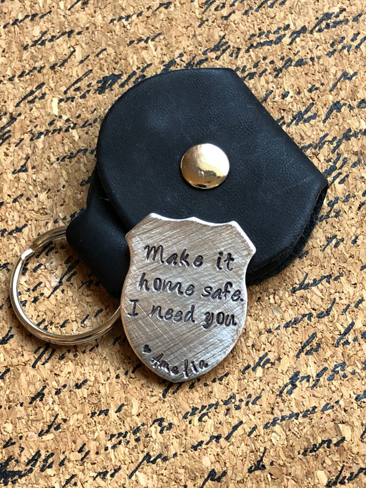 Police officer challenge pocket coin pebble, Pewter, law enforcement , graduation gift, thin blue line gift, be safe i need you, leather