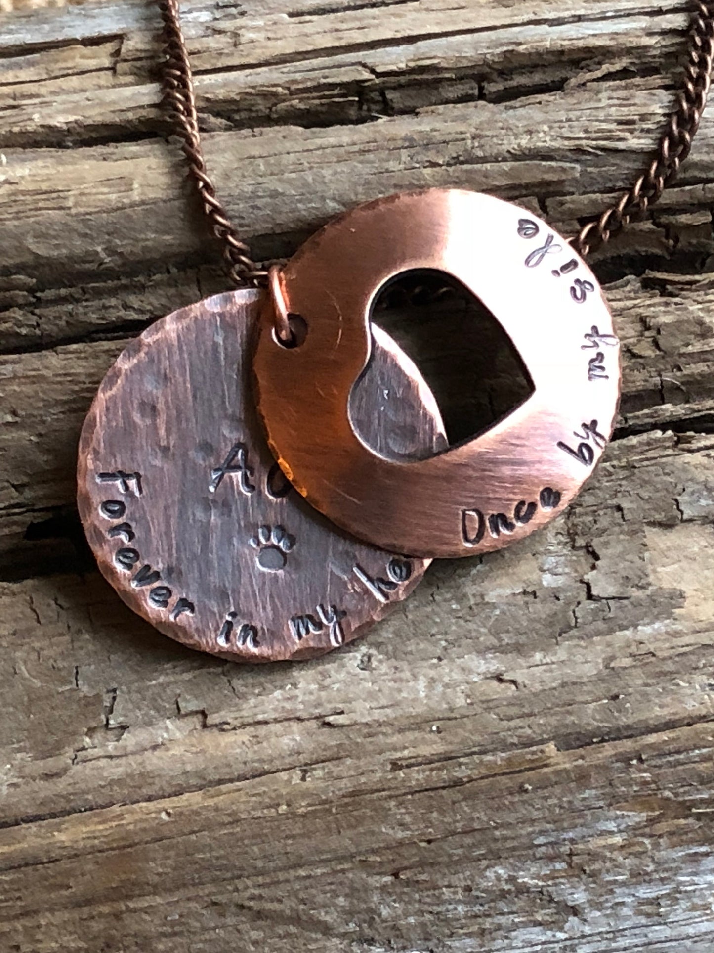 Personalized Pet Remembrance Open Heart Locket - Dog Memorial Necklace - Rainbow Bridge Jewelry - Hand Stamped Copper Silver Memory Necklace