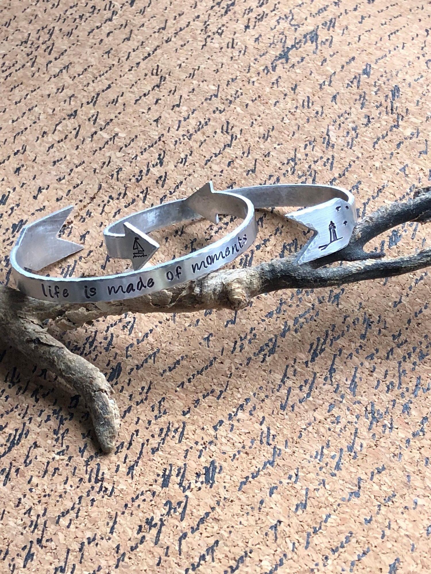 Custom Metal-Stamped Cuff Bracelet - Design Your Own Bracelet - Aluminum - Silver Arrow Bangle Bracelet - Unique Stocking Stuffer