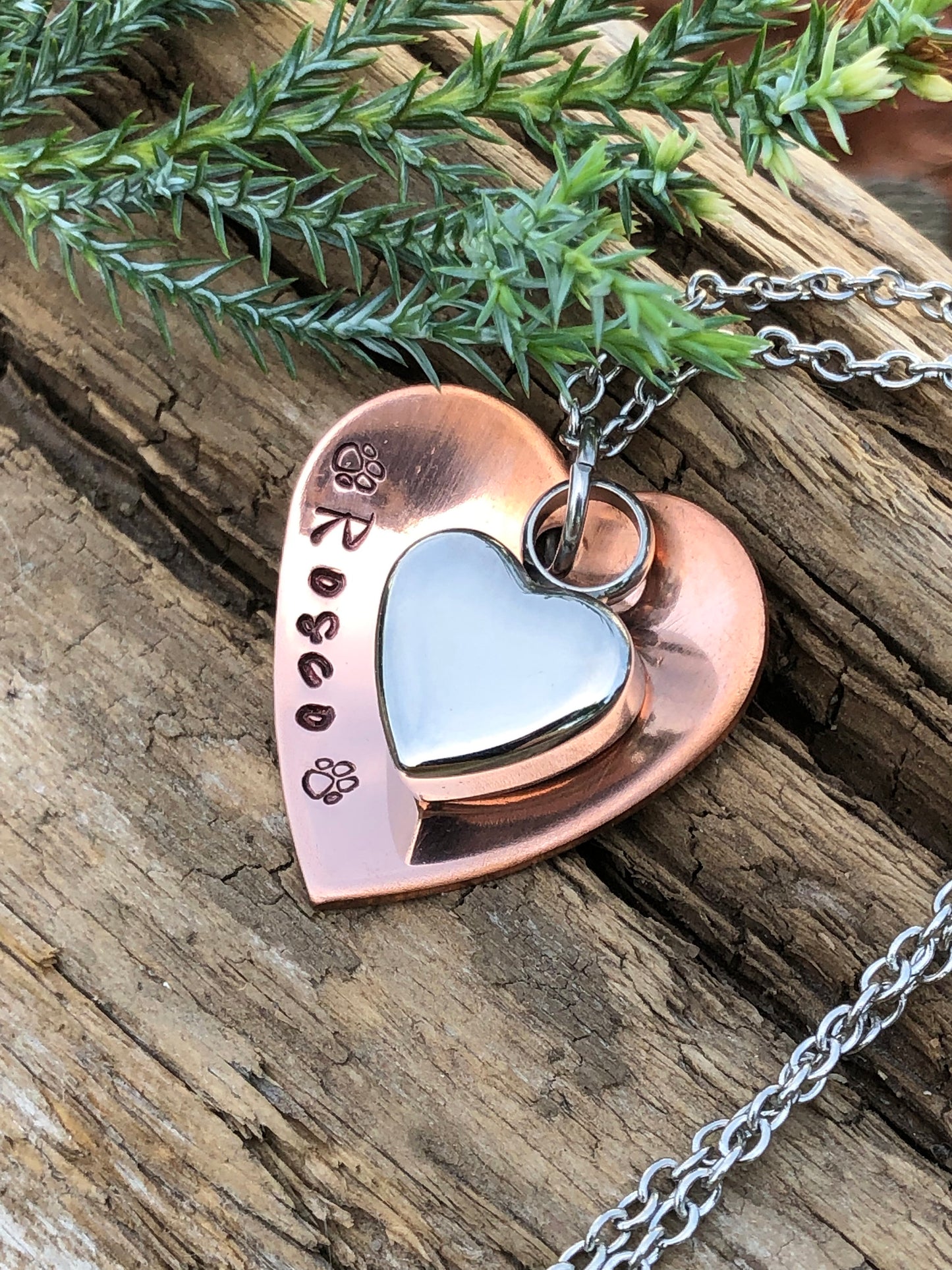 Pet Loss Jewelry - Cremation pet memorial pendant, pet urn, loss of pet hand stamped necklace