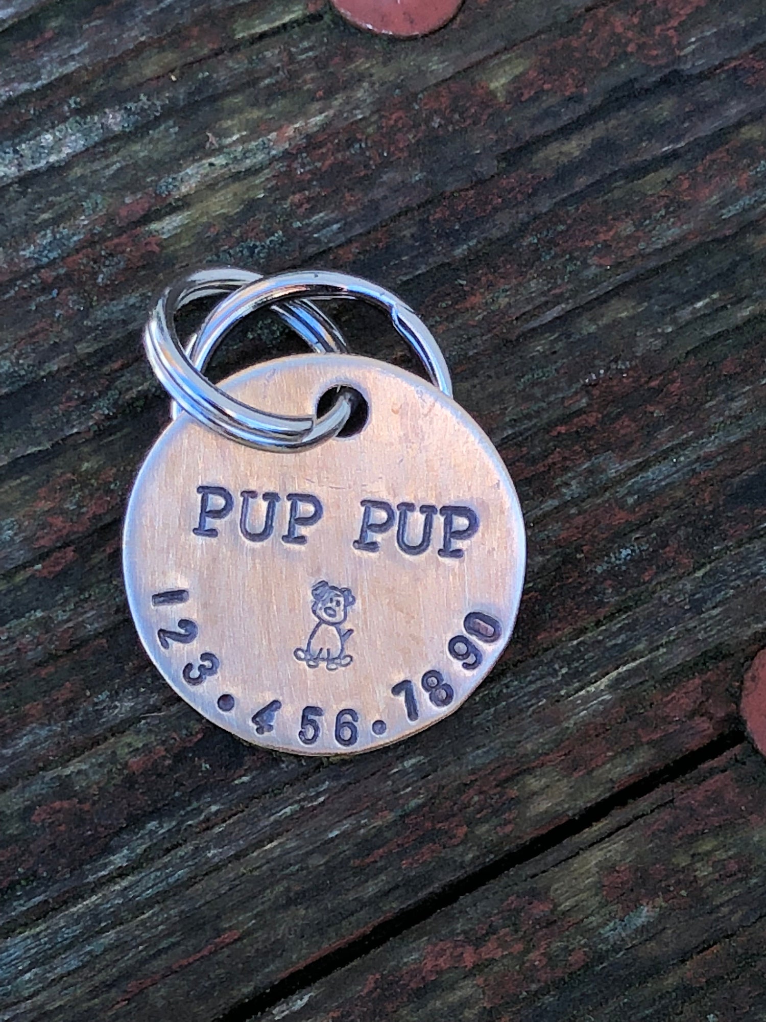 Personalized Stamped Copper Ring Dog Tag // Custom Pet ID Dog ID Tag Dog  Collar Name Tag Ring ID Tag Metal Pet Tag 