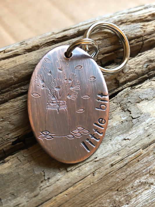 Custom ID Dog Tag, June Flowers, Hand Stamped Dog Tag, Tag for Dog, Tag with Wild Flowers, Copper Dog Tag, Pet ID, Identification Tag