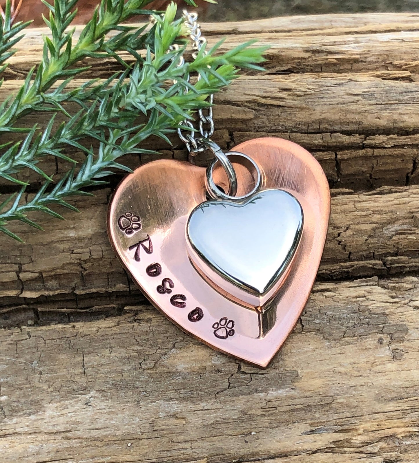 Pet Loss Jewelry - Cremation pet memorial pendant, pet urn, loss of pet hand stamped necklace