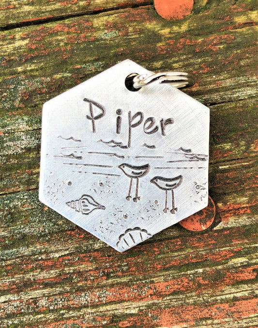 Dog Tag for Dogs - Dog ID Tag - Sand Pipers - Nautical, Beach, Coastal Dog Tag - Shore Scene Dog Tag