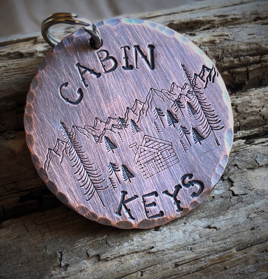 Cabin Keys, Keychain for Cabin, Cottage Keychain, Gift for Second Home, Hand Stamped Cabin Keychain, Housewarming Gift