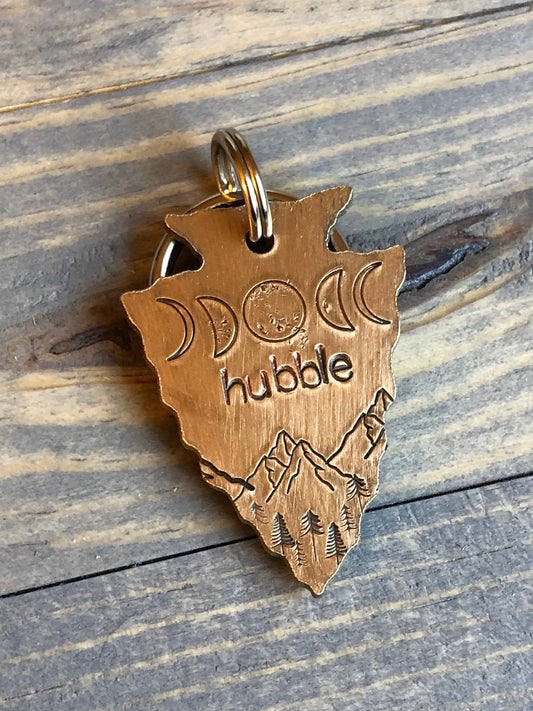 Custom Arrowhead Dog Tag, Hand Stamped Pet ID, Personalized Dog Tag for Dog, Moon Phase Dog Tag, Phases of the Moon Dog Tag