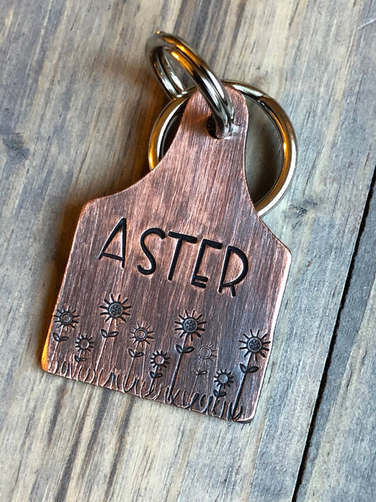 Cattle Tag Pet ID, Dog Collar Tag, Hand Stamped Pet ID, Personalized Dog Tag for Dog, Floral Dog Tag, Daisy ID Tag, Dog Tag for Small Dog