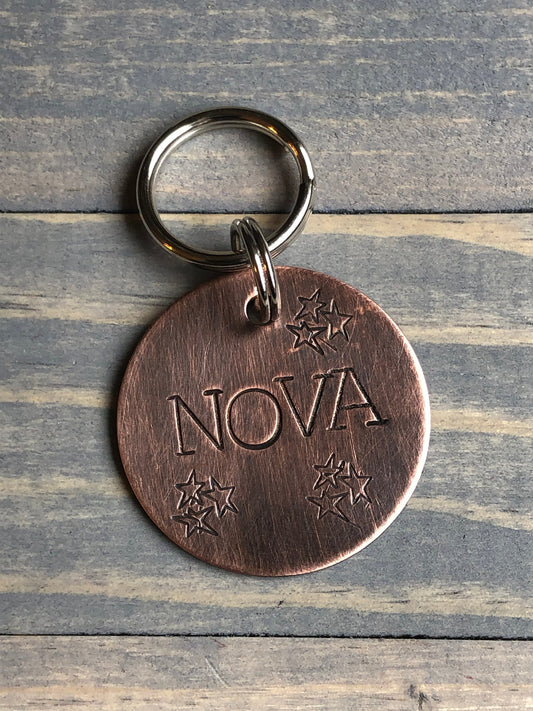 Custom Dog Tag with Stars, Hand Stamped Pet ID, Personalized Dog Tag for Dog, Star Dog Collar Tag, Constellations Dog Tag