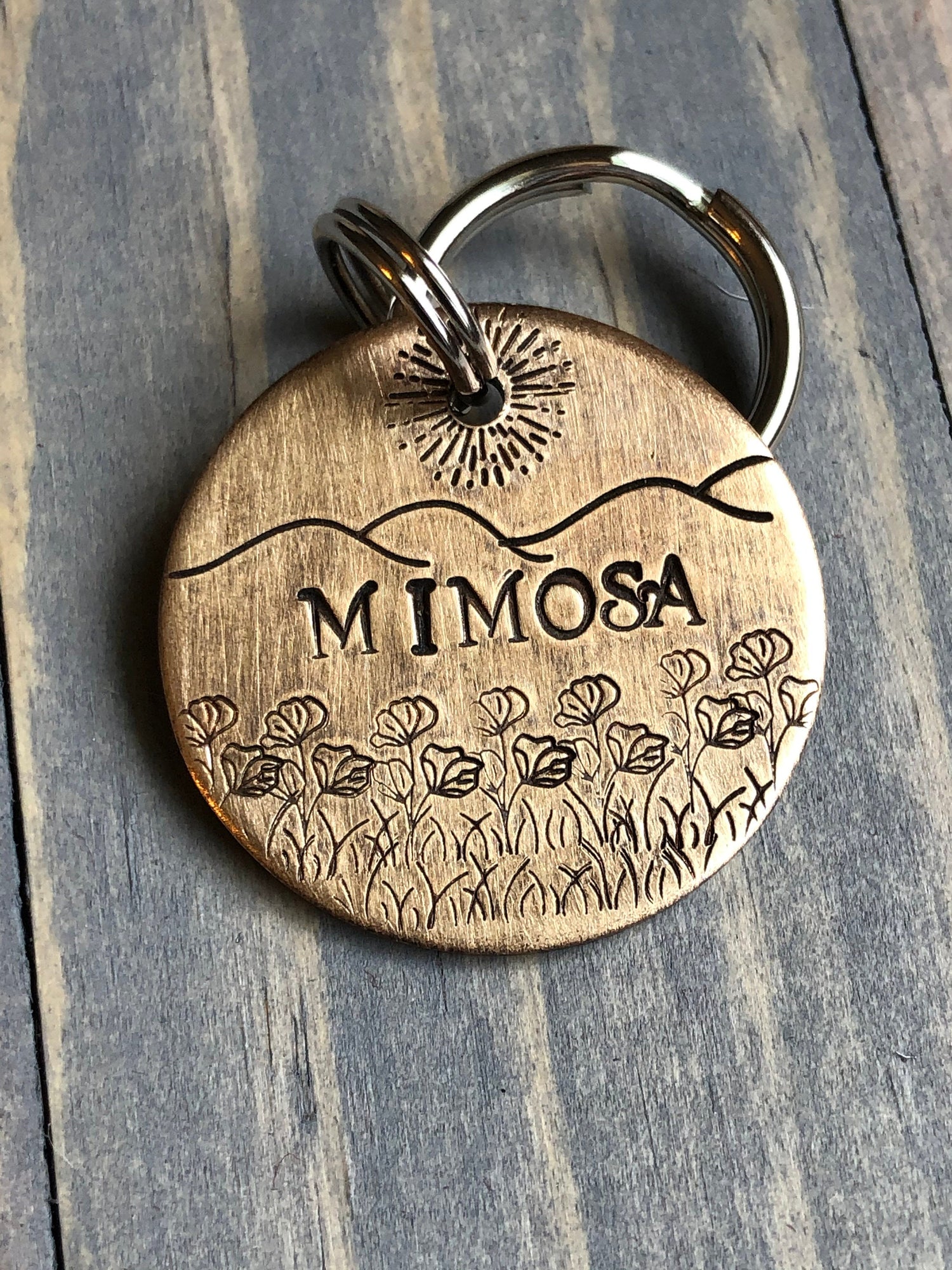 Name Tag for Dog, Hand Stamped Pet ID, Floral Dog Tag, Dog Tag with Flowers