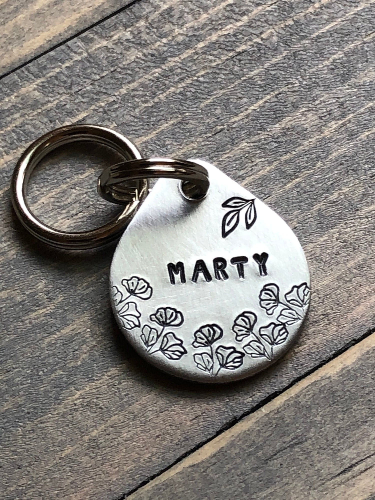 Name Tag for Dog, Hand Stamped Pet ID Tag, Tag for Toy Breed dog, Personalized Dog Tag for Small Dog, Cat ID Tag, Floral Dog Tag
