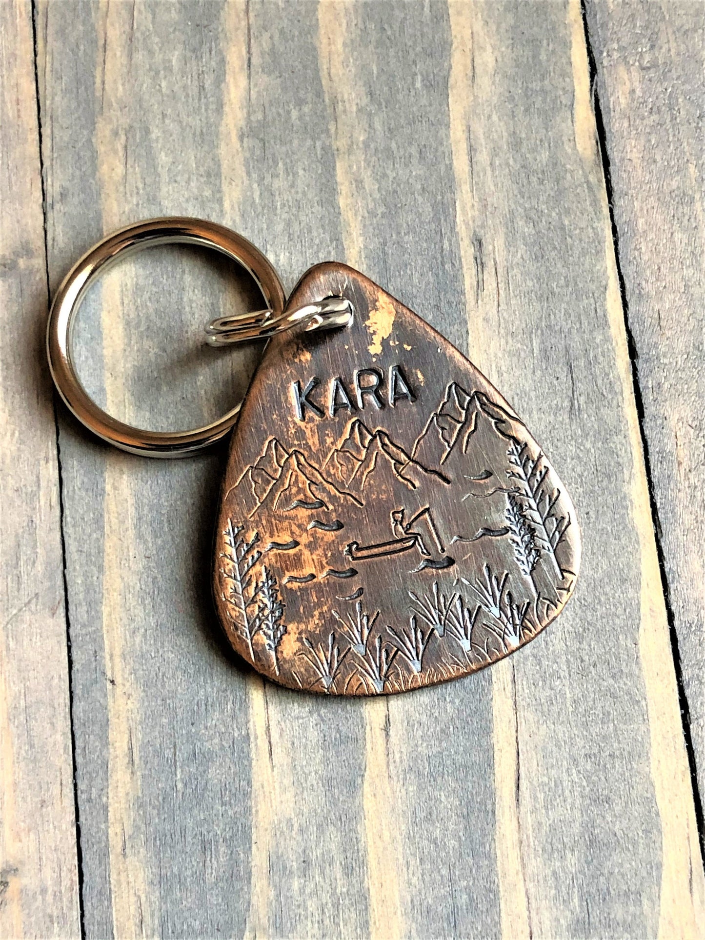 Custom Guitar Pick Dog Tag, Hand Stamped Pet ID, Personalized Dog Tag for Dog, Fishing Scene Dog Tag, Dog ID Tag with Boat