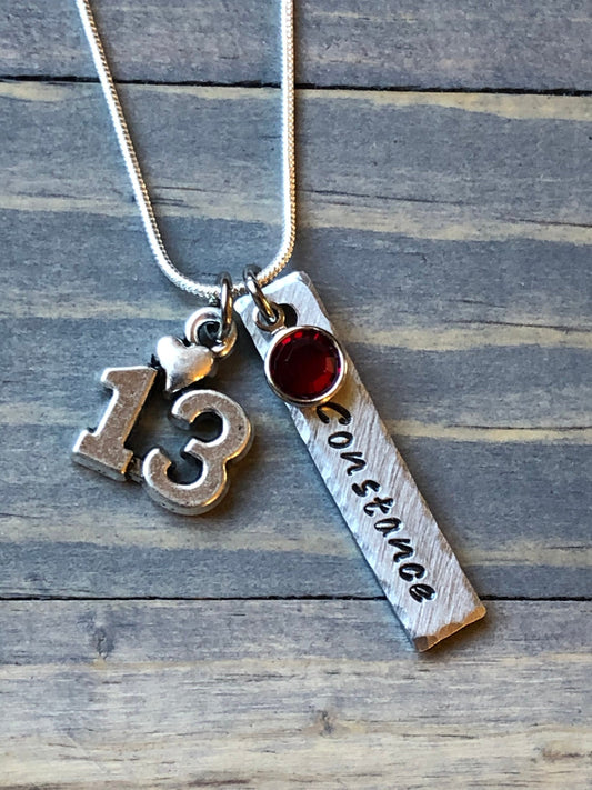 13th Birthday Necklace, Gift for Girl, Personalized Necklace, Birthstone Necklace, Gift for Girl's 13th birday, Turning 13, Add a Charm