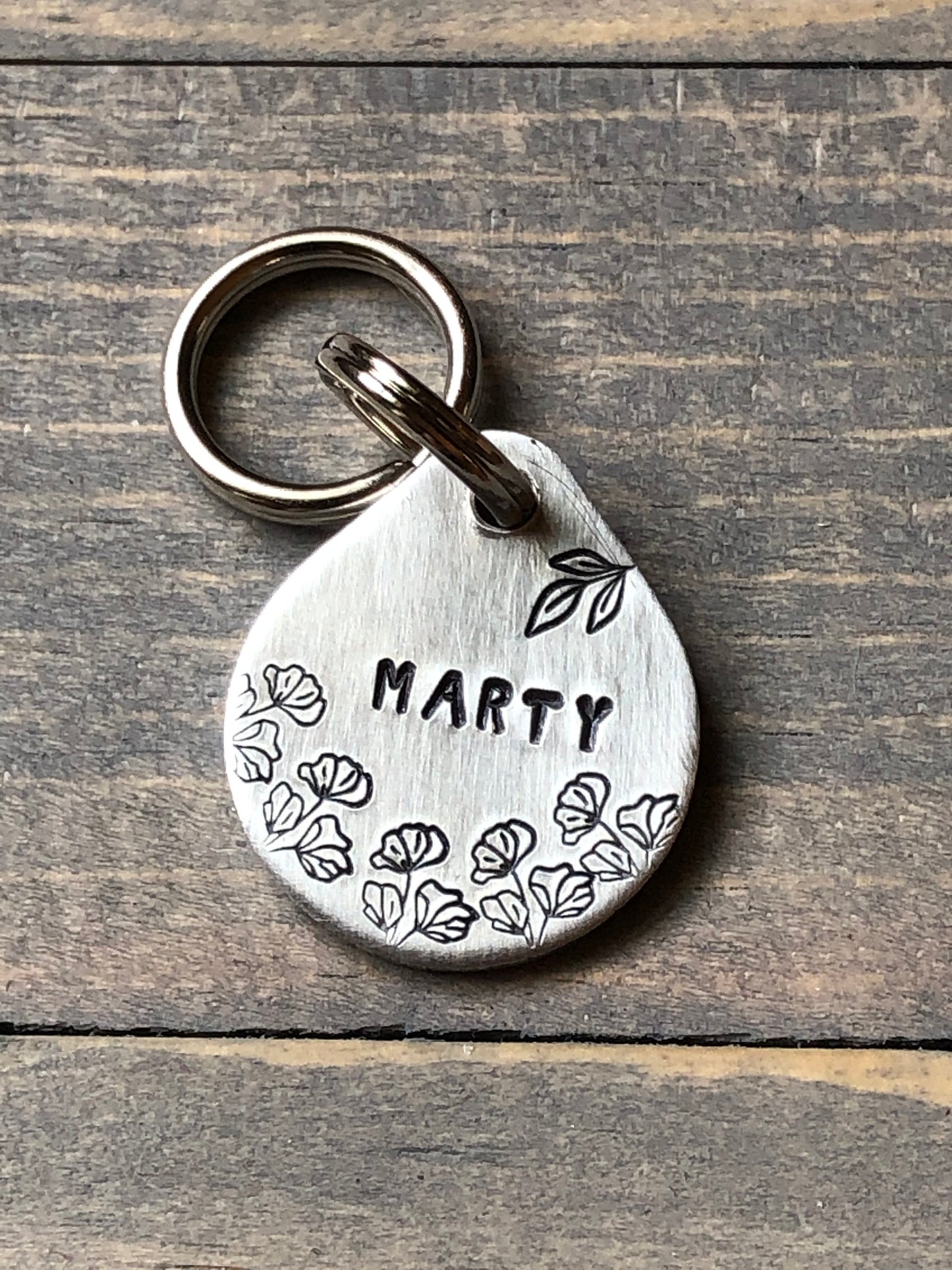 Name Tag for Dog, Hand Stamped Pet ID Tag, Tag for Toy Breed dog, Personalized Dog Tag for Small Dog, Cat ID Tag, Floral Dog Tag