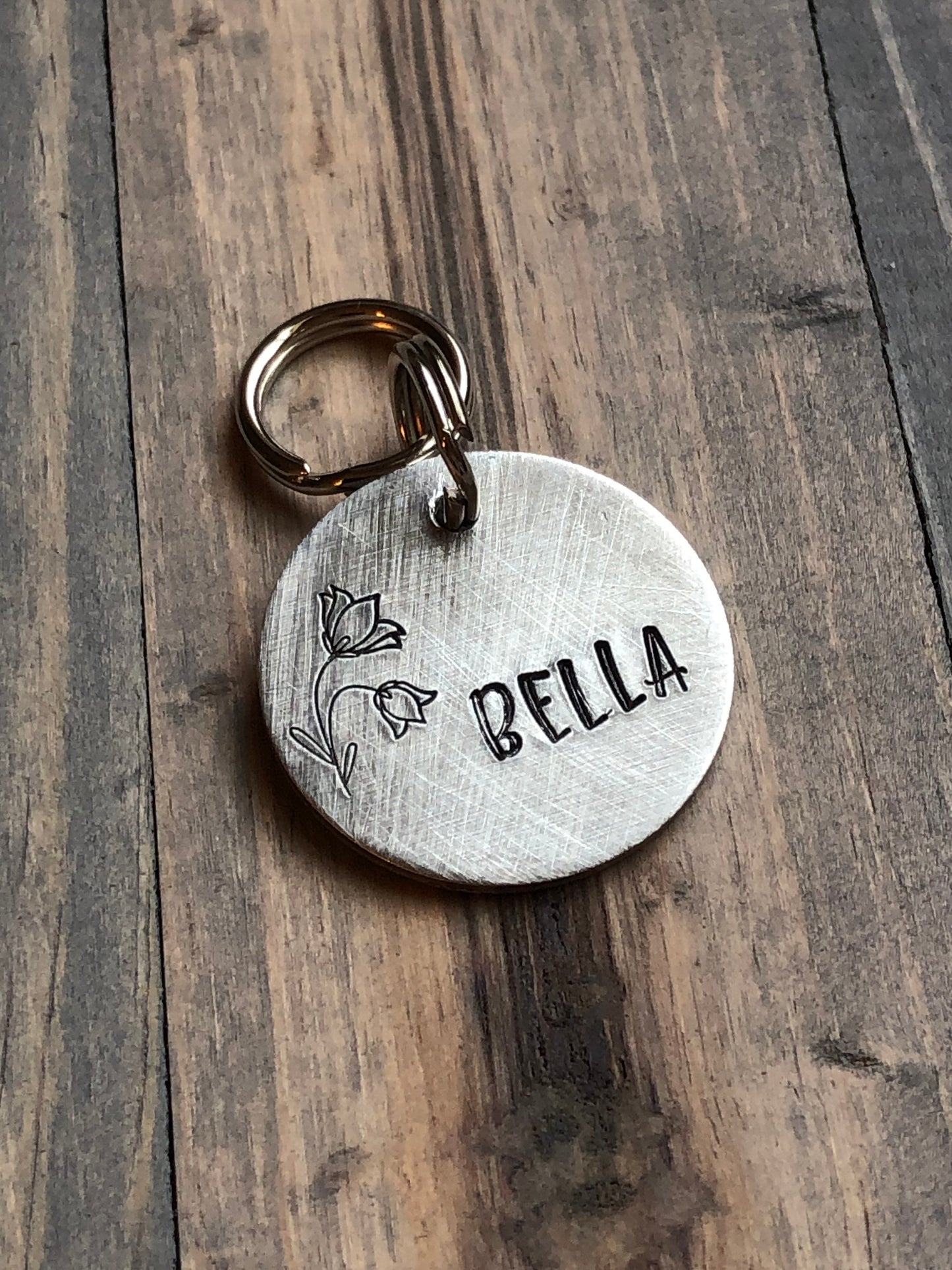 Name Tag for Dog, Hand Stamped Pet ID Tag, Bluebells, Personalized Dog Tag for Dog, Cute Dog Tag with Flowers, Floral Dog Tag