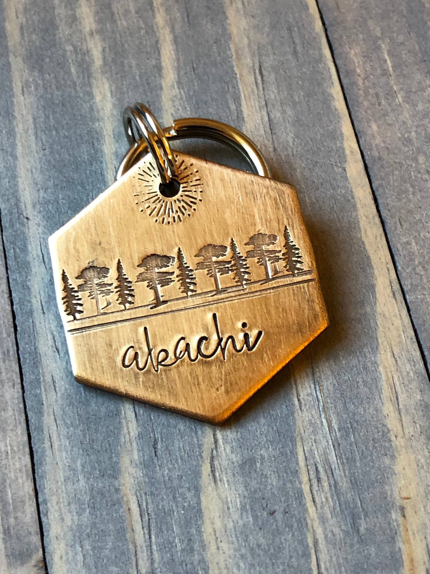 Name Tag for Dog, Hand Stamped Pet ID Tag, Cedar Tree, Personalized Dog Tag for Dog, Rustic Dog Tag, Simple Dog Tag with trees