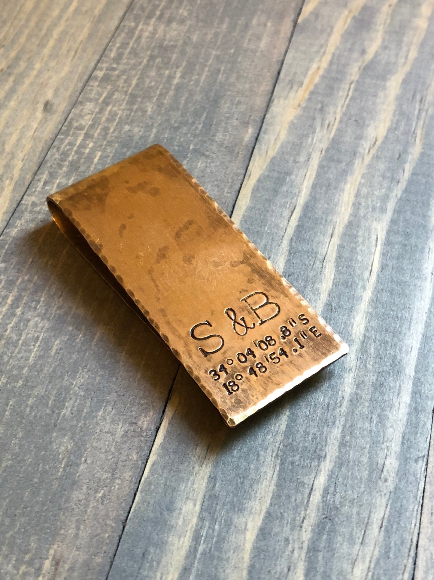 Custom Money Clip for Anniversary-7th Anniversary-8th Anniversary-Money Clip with Coordinates for Anniversary-Hand Stamped