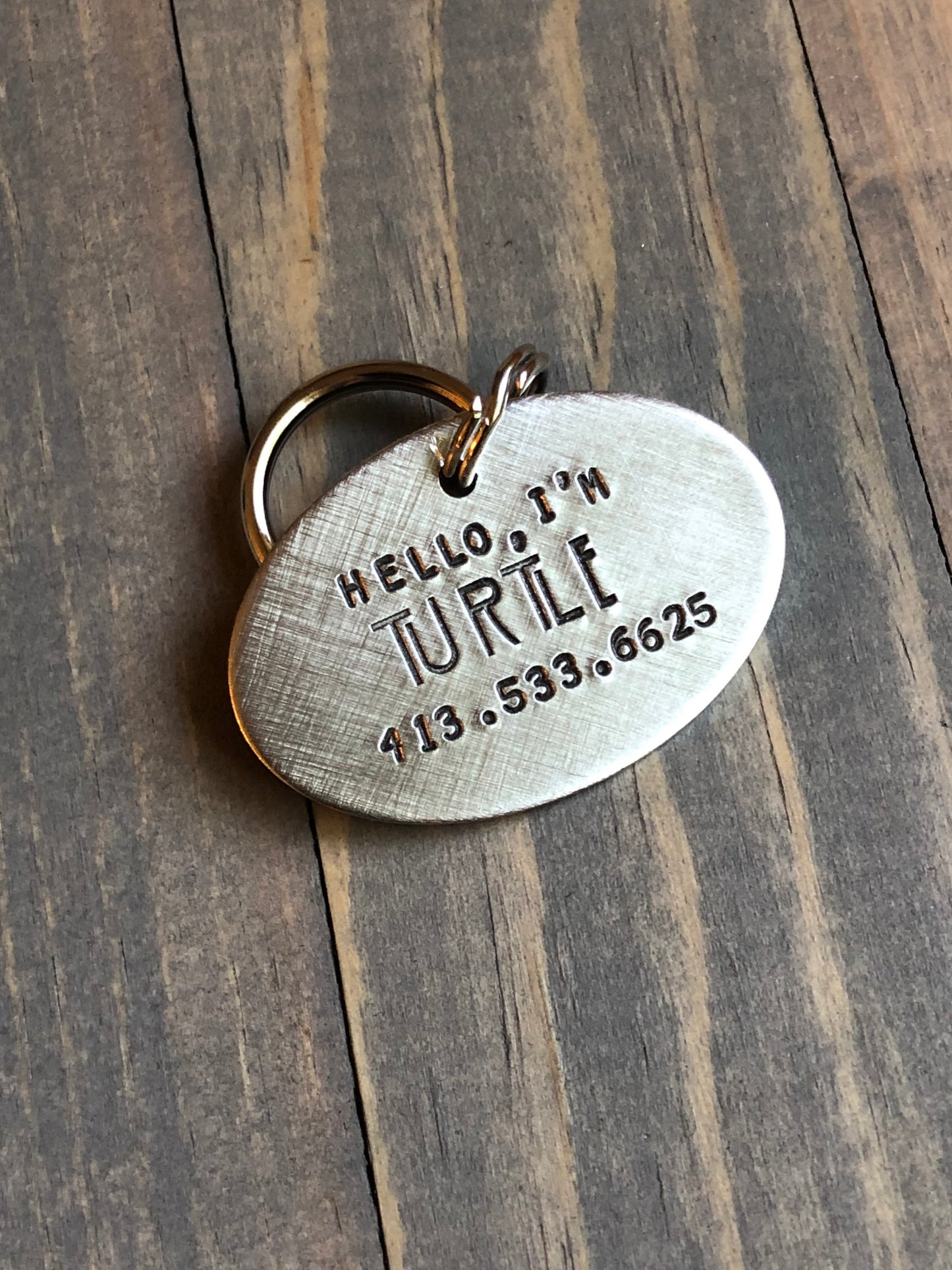 Custom Dog Tag, Hand Stamped Pet ID, Personalized Dog Tag for Dog, Hello, I&#39;m Dog Tag with AHS Font