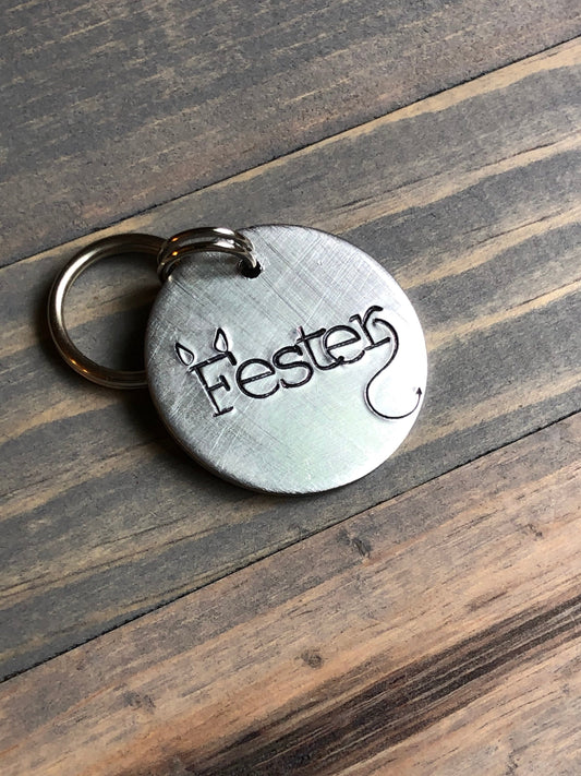 Name Tag for Dog, Hand Stamped Pet ID Tag, Devil Dog Tag, Personalized Dog Tag for Little Devil, Dog Tag with Devil Ears & Tail