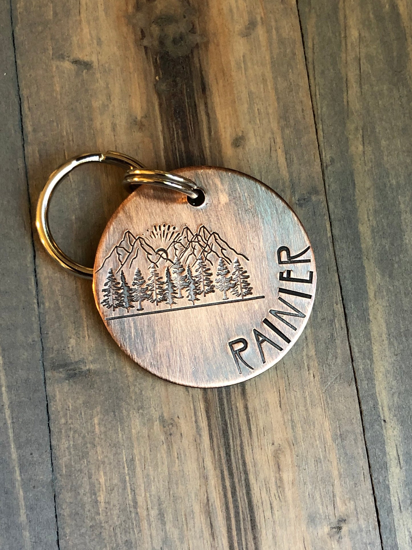 Name Tag for Dog, Hand Stamped Pet ID Tag, Mountain Dog Tag, Personalized Dog Tag for Dog, Rustic, Trees, Hiking
