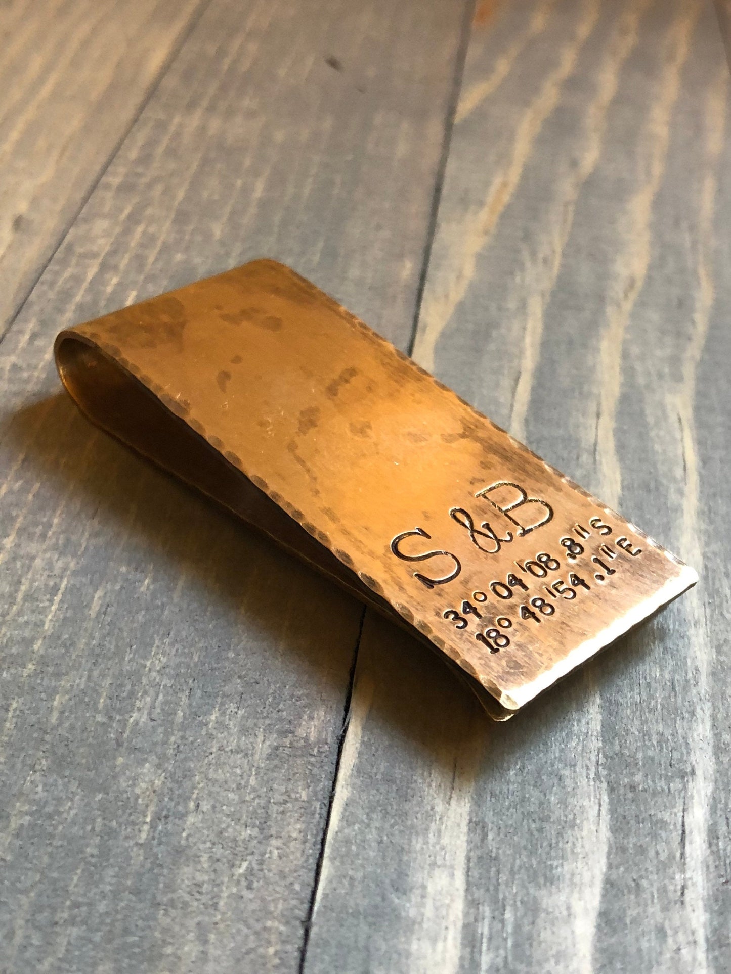 Custom Money Clip for Anniversary-7th Anniversary-8th Anniversary-Money Clip with Coordinates for Anniversary-Hand Stamped