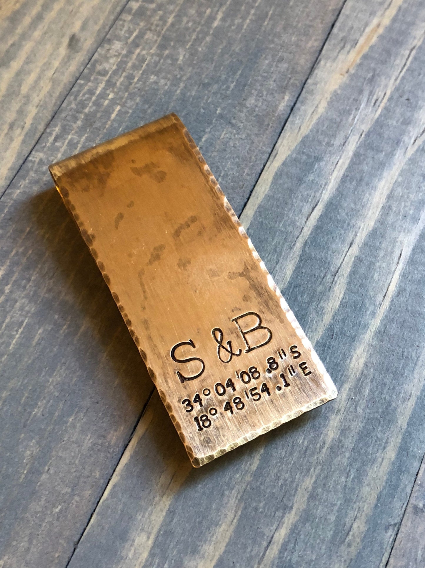 Custom Money Clip for Anniversary-7th Anniversary-8th Anniversary-Money Clip with Coordinates for Anniversary-Hand Stamped