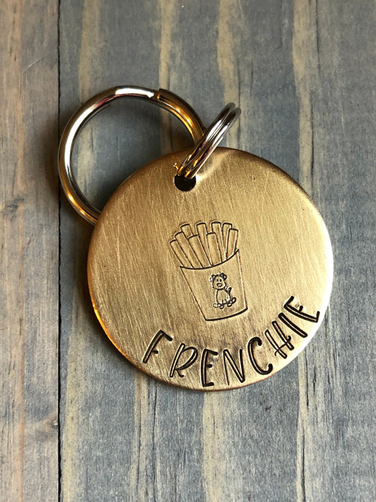 Custom French Fry Dog Tag, Hand Stamped Pet ID, Personalized Dog Tag for Dog, French Bulldog Dog Tag, Poodle Dog Tag