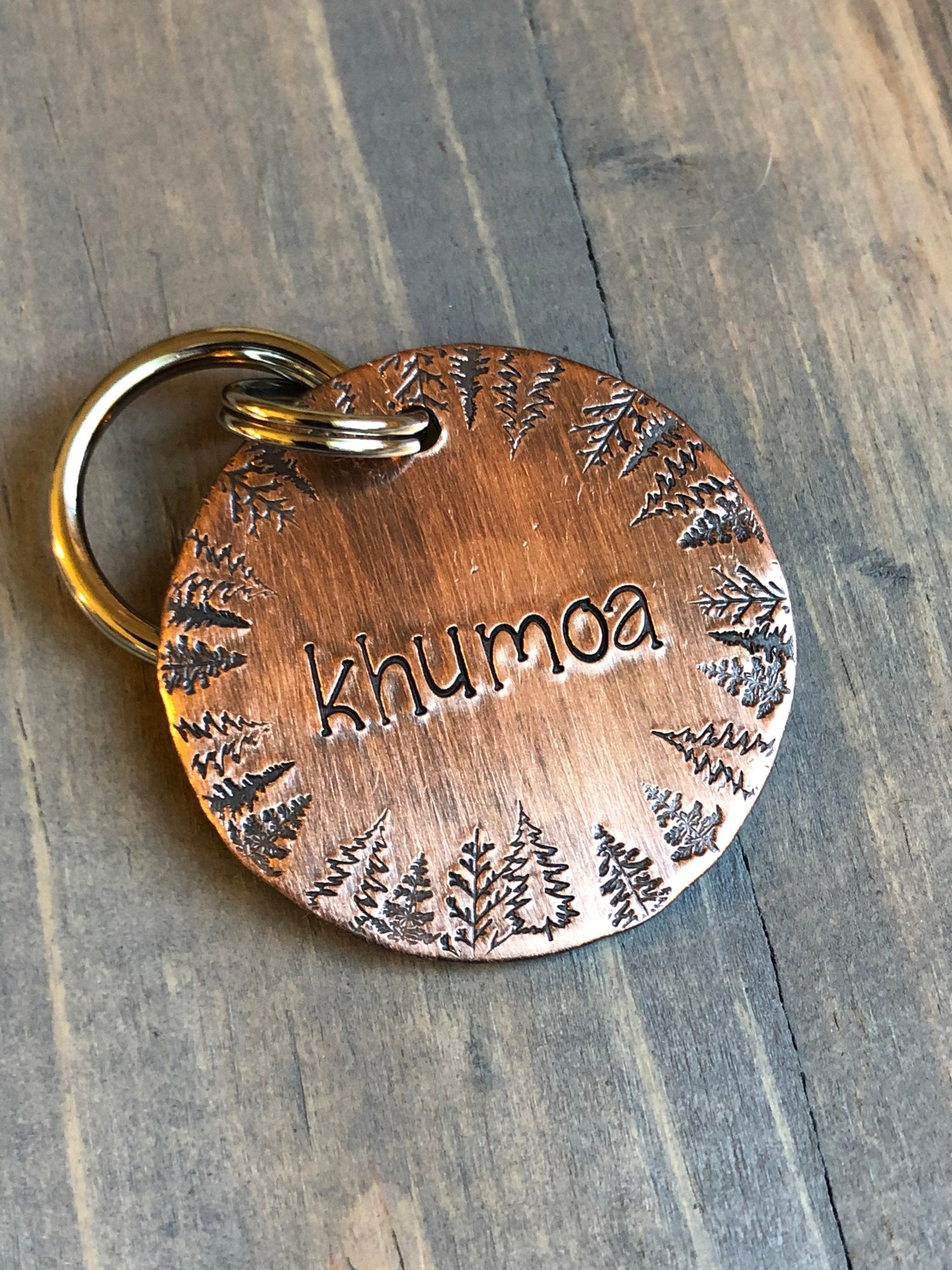 Name Tag for Dog, Hand Stamped Pet ID Tag, Trees, Personalized Dog Tag for Dog, Wilderness Dog Tag, Forest Dog Tag