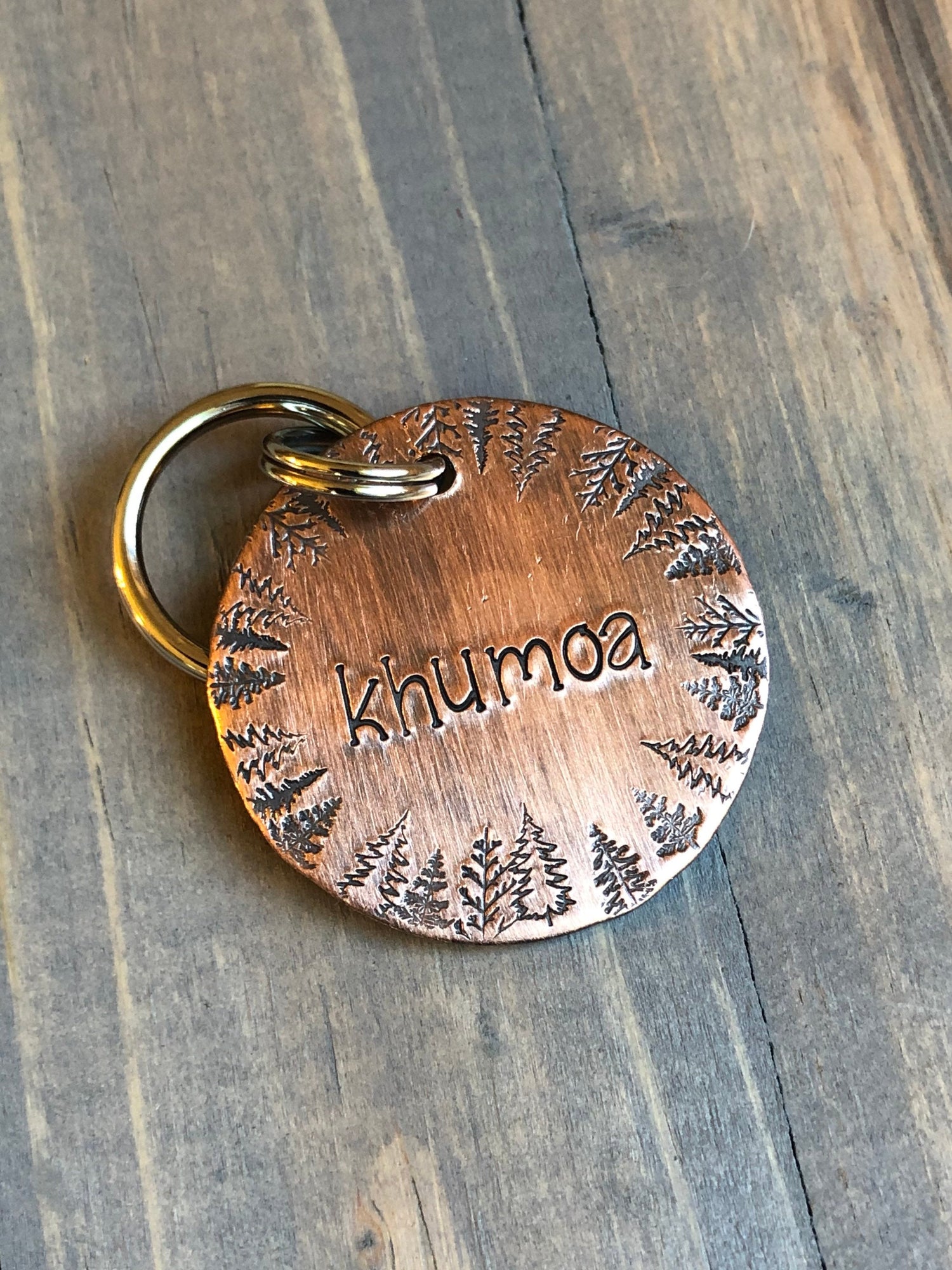 Name Tag for Dog, Hand Stamped Pet ID Tag, Trees, Personalized Dog Tag for Dog, Wilderness Dog Tag, Forest Dog Tag