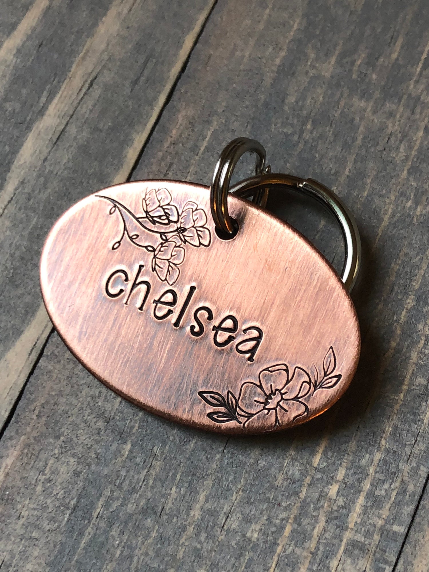 Cosmos Dog Name Tag for Dog, Hand Stamped Pet ID Tag,  Personalized Dog Tag for Pet, Floral Font Dog ID Tag, Flowers