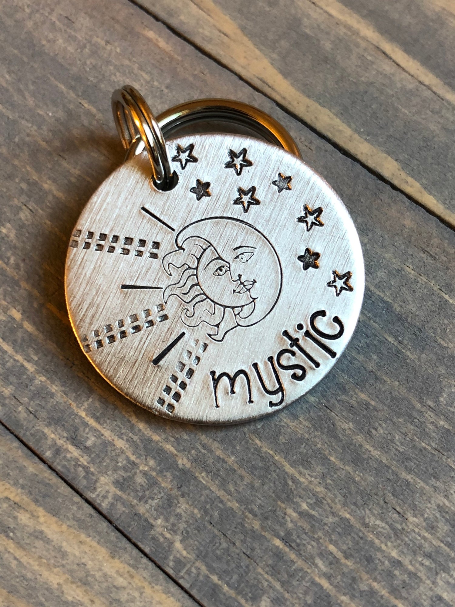 Sun and Moon Name Tag for Dog, Hand Stamped Pet ID Tag, Hand Stamped Dog Tag, Personalized Dog Tag for Pet, Celestial Tag, Stars