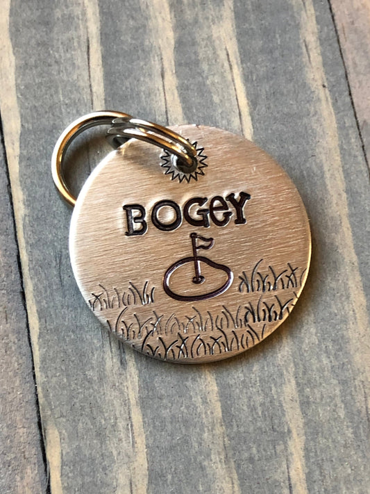 Golf Name Tag for Dog, Hand Stamped Pet ID Tag, Dog Tag for Golf lover, Personalized Dog Tag for Dog, Golf Tee Dog Tag, Bogey Dog Tag