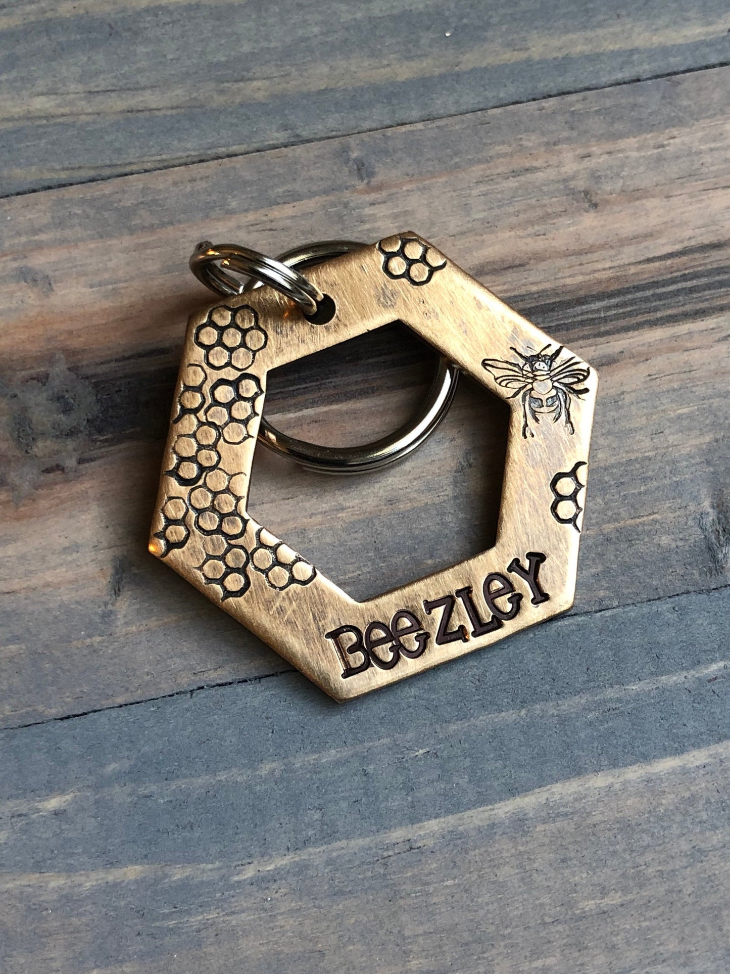 Custom Queen Bee Dog Tag, Hand Stamped washer Pet ID, Personalized Dog Tag for Dog, honey bee, honey comb, bee hive