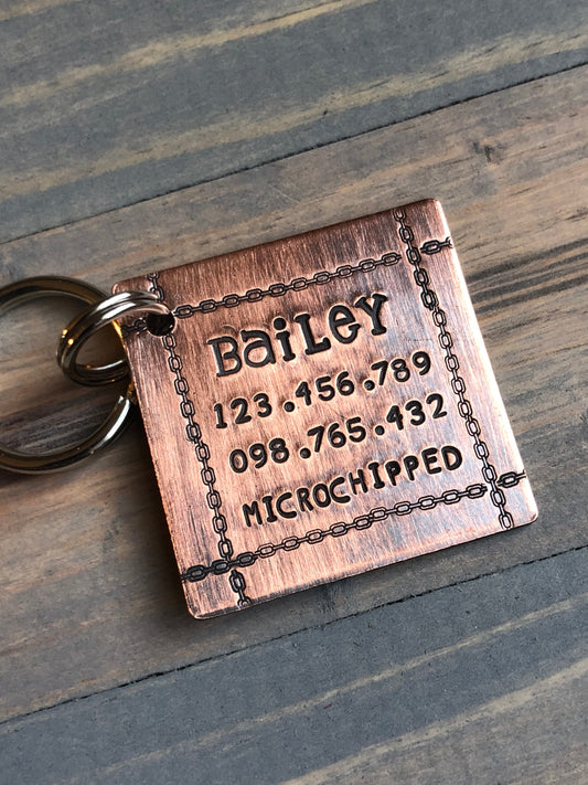 Custom Dog Tag, Hand Stamped Pet ID, Personalized Dog Tag for Dog, Basic Dog Tag with Chain Links, Retro Tag