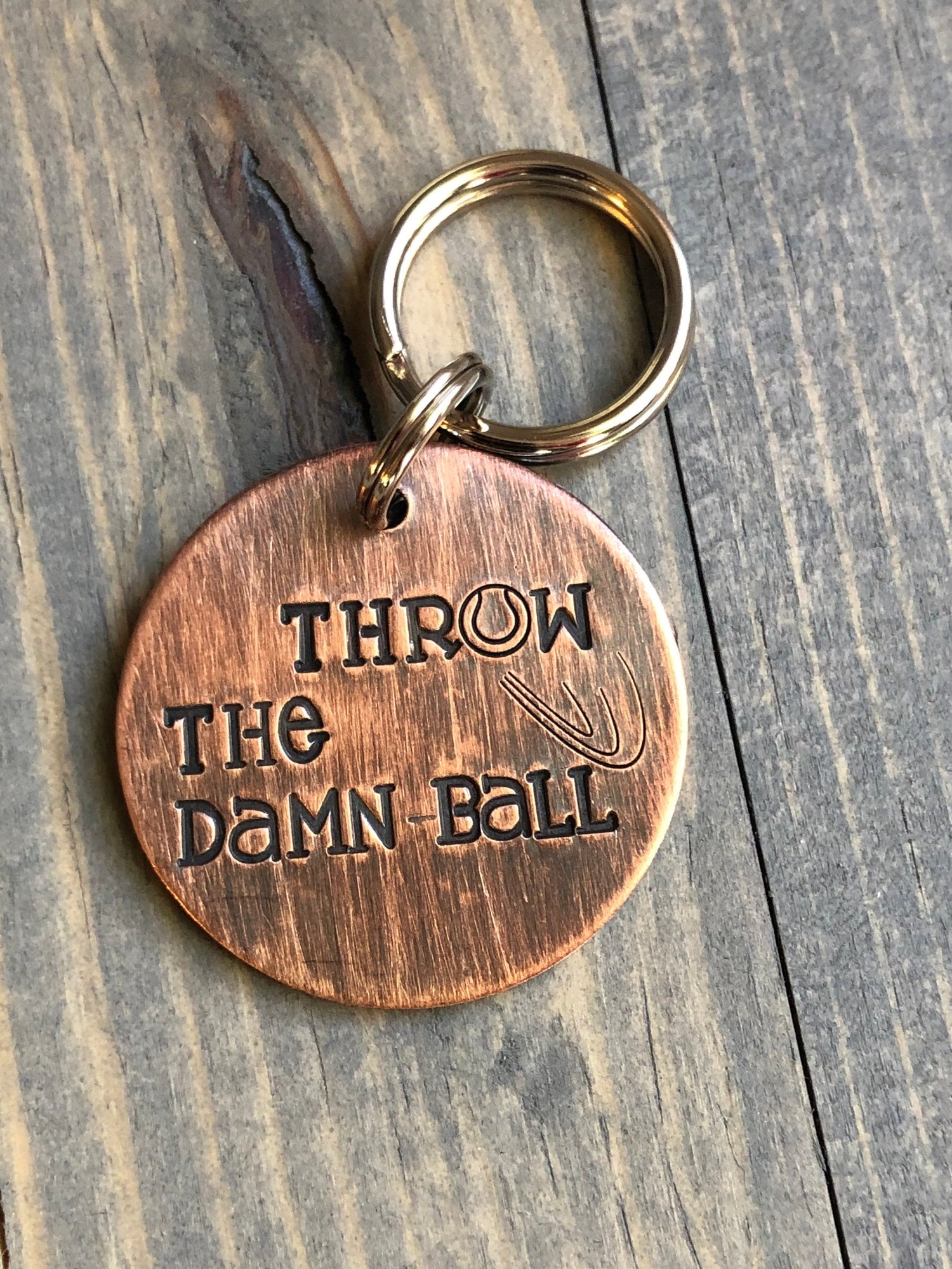 Custom Dog Tag, Hand Stamped Pet ID, Personalized Dog Tag for Dog, Throw the Damn Ball, Tennis Ball Dog