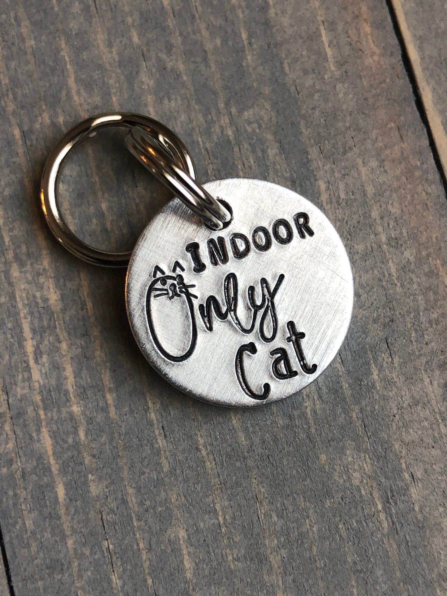 Indoor Cat Tag, Hand Stamped Cat ID, Personalized Cat Tag for Indoor Kitty, Kitten ID Tag