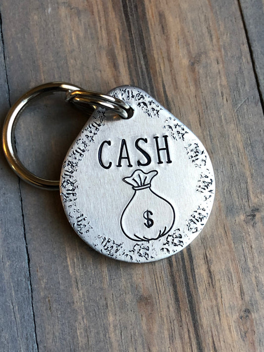 Name Tag for Dog, Hand Stamped Pet ID Tag, Cash, Personalized Dog Tag for Dog, Funny Dog Tag, Money Bag Dog ID