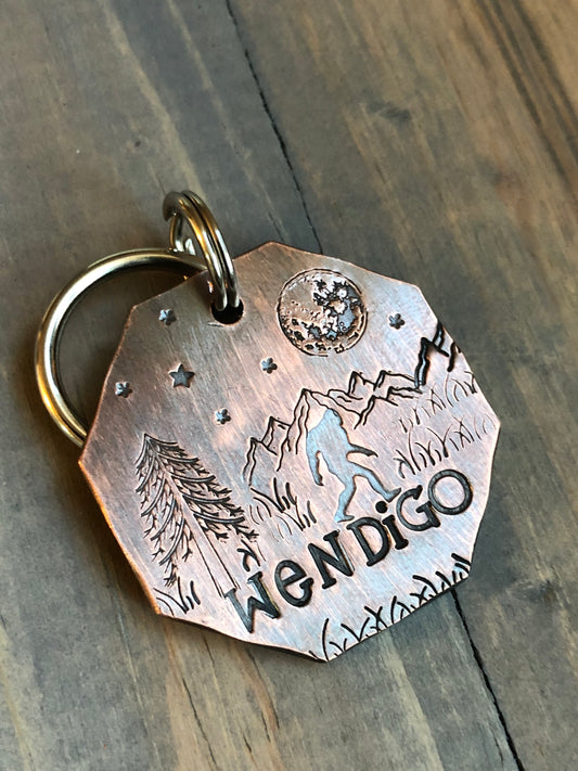 Custom Name Tag for Dog, Hand Stamped Pet ID Tag, Personalized Dog ID Tag, Wendigo Dog Tag for Dog, Big Foot, Sasquatch Pet Tag