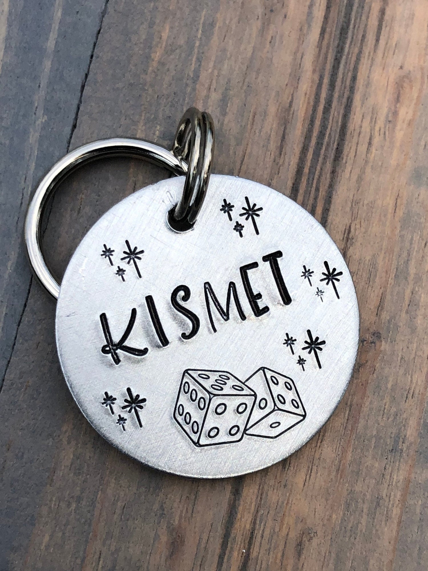 Name Tag for Dog, Hand Stamped Pet ID Tag, Dice, Kismet, Dog Tag with Dice, Lucky, Gambol
