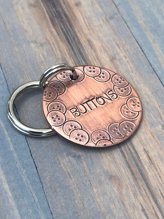Name Tag for Dog, Hand Stamped Pet ID Tag, Buttons, Dog Tag with Button, Personalized Dog Tag for Dog, Whimsical Dog Tag