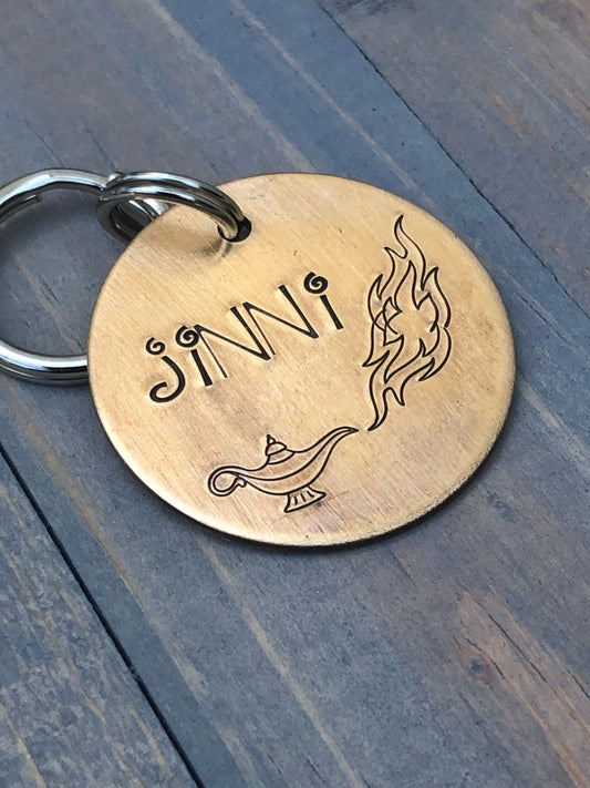 Name Tag for Dog, Hand Stamped Pet ID Tag, Magic Lamp, Genie, Jinni, Personalized Dog Tag, Hand Stamped