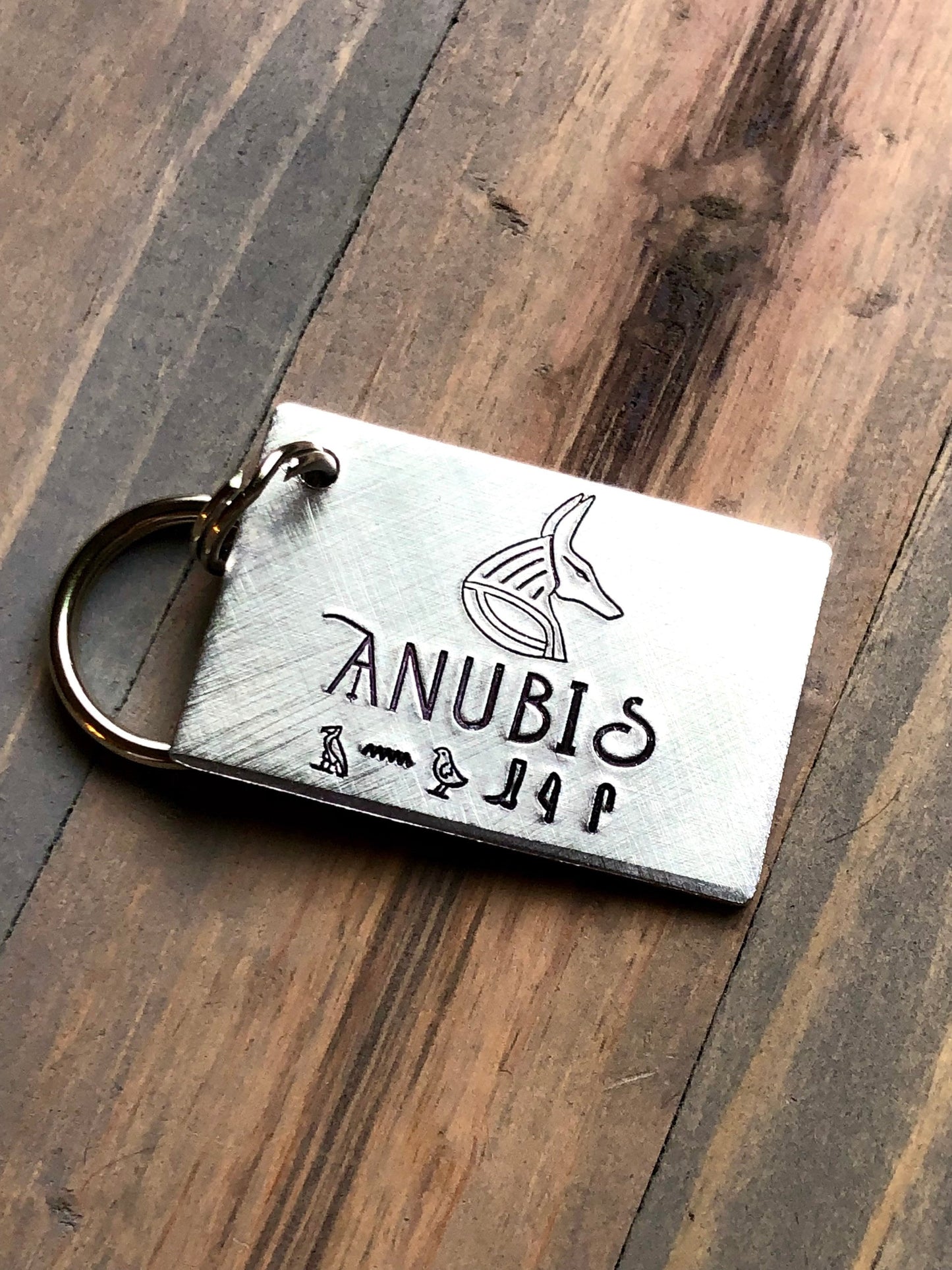 Anubis Custom Hand Stamped Dog ID Tag, Personalized Dog Tag, Egyptian Dog Tag with Hieroglyphics, Aluminum Pet ID Tag, Dog Tag for Dog